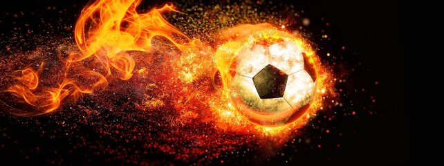 燃える炎のサッカーボール © k_yu