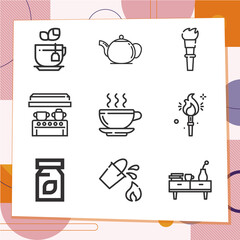 Simple set of 9 icons related to hot