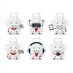 White appron cartoon character are playing games with various cute emoticons