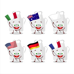 White appron cartoon character bring the flags of various countries