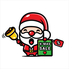 cute santa claus characters with xmas sale text