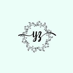 YZ Initial handwriting logo template vector 