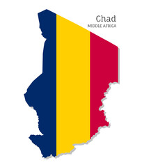 Fototapeta premium Map of Chad with national flag. Highly detailed map of Middle Africa country with territory borders. Political or geographical design vector illustration on white background
