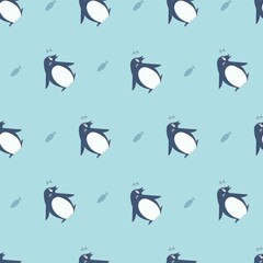 Happy Penguin Life Vector Graphic Seamless Pattern