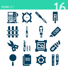 Simple set of 16 icons related to sailing vessel