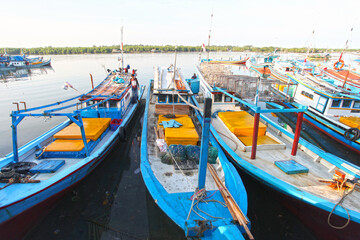 Fototapeta na wymiar Tanjung Pandan Port in Belitung, Bangka Belitung, Indonesia where fishing boats can be found.