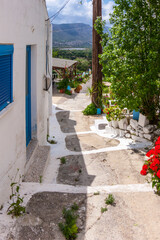 Fototapeta na wymiar Rocky streets in Megalo Chorio village on Tilos island in Greece.