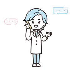 電話相談に応じる女医のイラスト