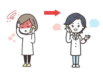 かかりつけ医に電話相談する女性のイラスト