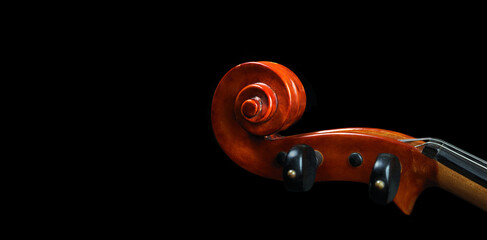  violin neck isolated on black. copy space