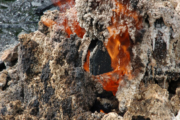 Burning natural gas in old oil wells.The deposits of  mineral wax.Mud volcano in the village of Starunia Bogorodchany district Ivano-Frankivsk region,Ukraine.
