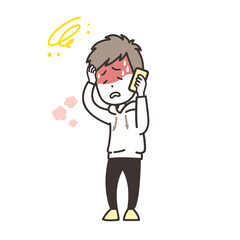 電話で体調不良を訴える男性のイラスト