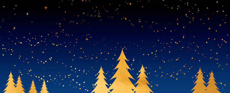 christmas background with gold christmas tree landscape