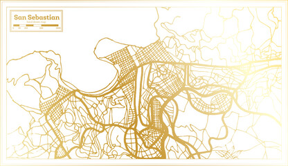 Fototapeta premium San Sebastian Spain City Map in Retro Style in Golden Color. Outline Map.