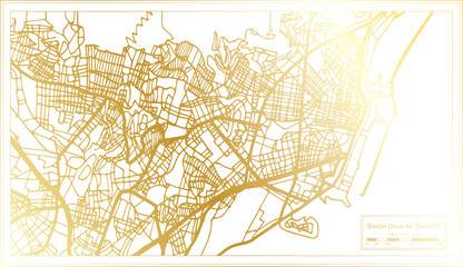Santa Cruz de Tenerife Spain City Map in Retro Style in Golden Color. Outline Map.
