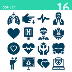 Simple set of 16 icons related to disease
