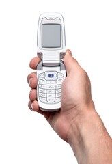 Holding a flip phone style cell phone