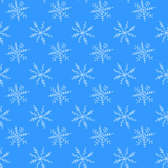 Winter seamless pattern from hand drawn snowflakes in doodle style. Christmas, new year background and texture. Snowfall and night sky