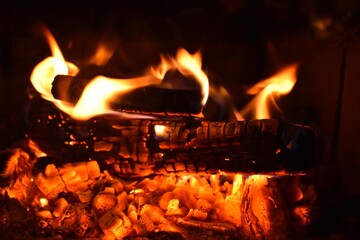Fire in a fireplace