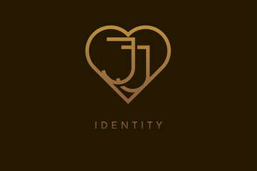 Abstract initials J and J logo, gold colour line style heart and letter combination, usable for brand, card and invitation, logo design template element,vector illustration