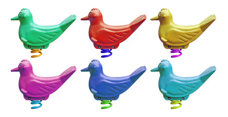 plastic rocking duck on white background