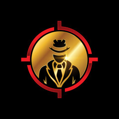 Gold Spy and Red Target Symbol Sign