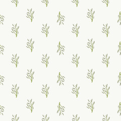 Little foliage branches seamless isolated pattern. Hand drawn floral ornament on white background.