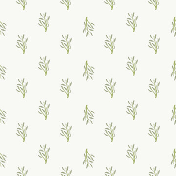 Little foliage branches seamless isolated pattern. Hand drawn floral ornament on white background.