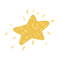 Smooth star diamond isolated on white background. A hand-drawn sketch magic element yellow color.