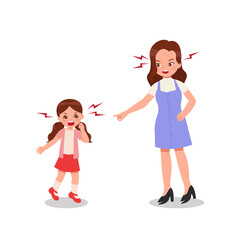 Mother pointing at her daughter. Fight and argue between parent and children. Parenting clip art. Flat vector isolated.