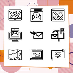 Simple set of 9 icons related to contour