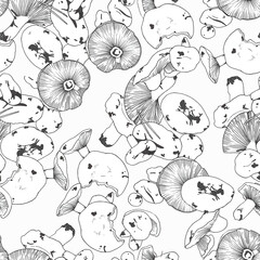 Naklejka premium Mushroom pattern in black. Liner and nothing more.