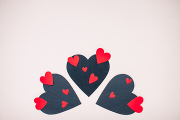 Fototapeta premium Layout of hearts on a light pink background. Valentine's Day