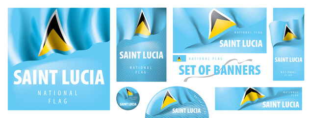 Vector set of banners with the national flag of the Saint Lucia