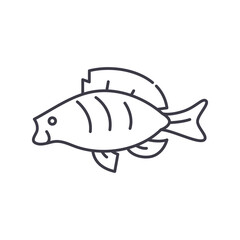Ocean fish icon, linear isolated illustration, thin line vector, web design sign, outline concept symbol with editable stroke on white background.
