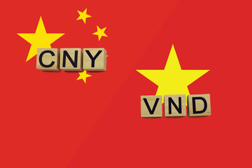China and Vietnam currencies codes on national flags background