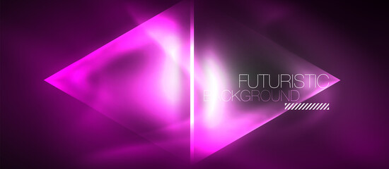 Fototapeta premium Neon geometric abstract background. Triangles with color glowing light effects in the dark. Vector illustration for covers, banners, flyers and posters and other