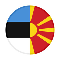 round icon with estonia and north macedonia flags, isolated on white background