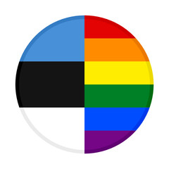 Fototapeta na wymiar round icon with estonia and rainbow flags, isolated on white background