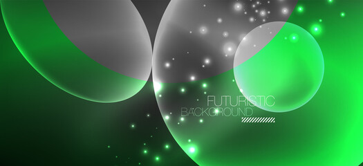 Neon ellipses abstract backgrounds. Shiny bright round shapes glowing in the dark. Vector futuristic illustrations for covers, banners, flyers and posters and other