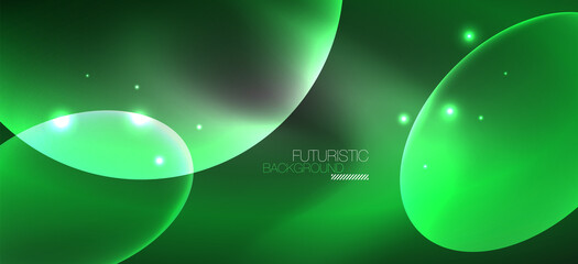 Neon ellipses abstract backgrounds. Shiny bright round shapes glowing in the dark. Vector futuristic illustrations for covers, banners, flyers and posters and other