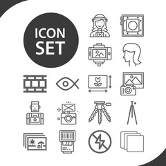 Simple set of photographs related lineal icons.
