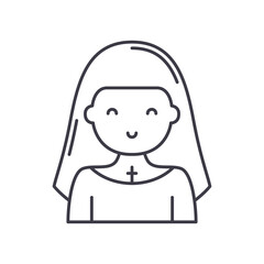 Nun icon, linear isolated illustration, thin line vector, web design sign, outline concept symbol with editable stroke on white background.