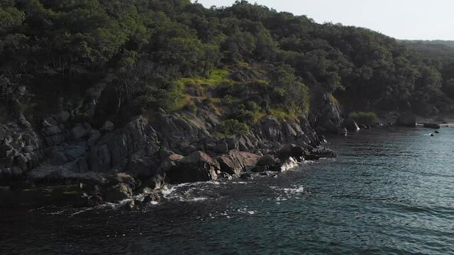 Lush Forest By Rocky Seashore In Ropotamo Nature Reserved In Primorsko, Bulgaria. - aerial