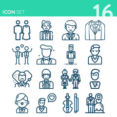 Fototapeta premium Simple set of 16 icons related to hired hand