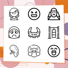 Simple set of 9 icons related to anger