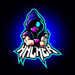 Mascot esport character logo gaming blue purple jacket costume ninja modern. Logo gaming for team squad.