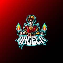 Mascot esport character logo gaming red jacket costume ninja modern with fire. Logo gaming for team squad.