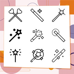 Simple set of 9 icons related to wand