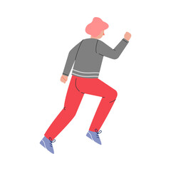 Enthusiastic Man Character Running in a Hurry and Hasten Somewhere Vector Illustration